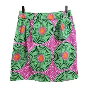 Anthropologie Doreen Mashika Legend & Song Dutch Wax Skirt Pink Green Dot Sz 10